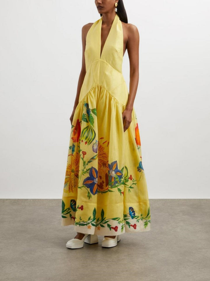 Halter neck patchwork print dress