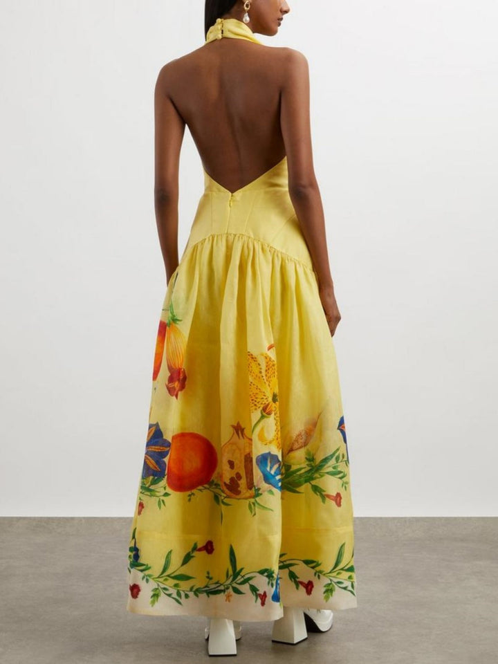 Halter neck patchwork print dress