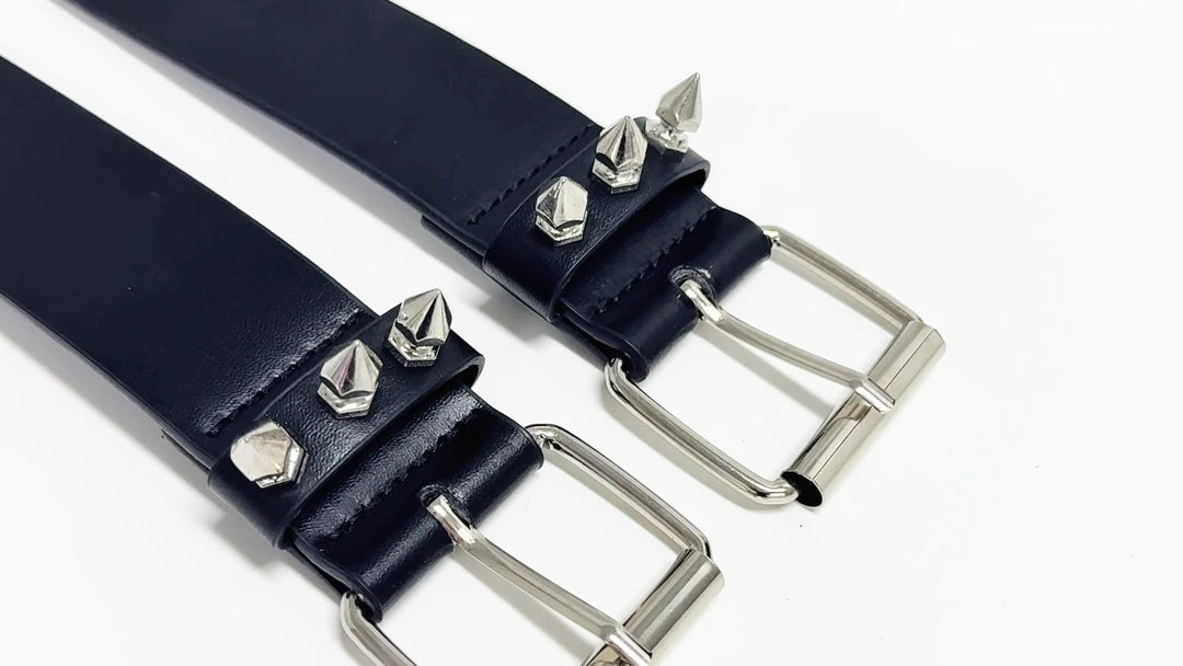Three-row pointed bead rivet women's belt