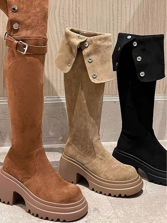 Over the knee boots brown long boots knight boots