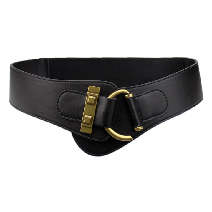 Retro versatile coffee-colored wide elastic belt accessories