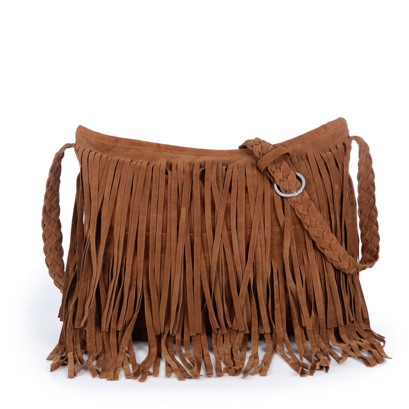 Frosted tassel women's crossbody shoulder bag