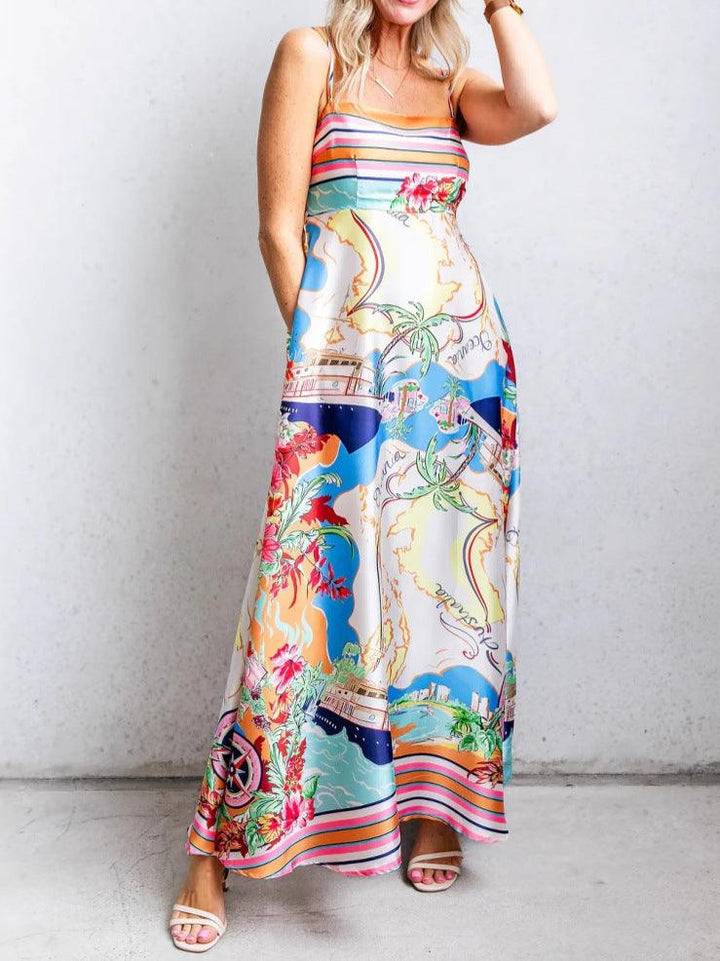 Printed painted holiday style suspender dress