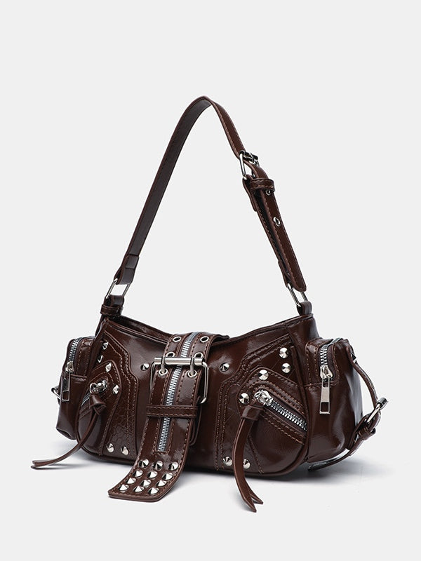 Rivet one-shoulder commuter crossbody motorcycle bag