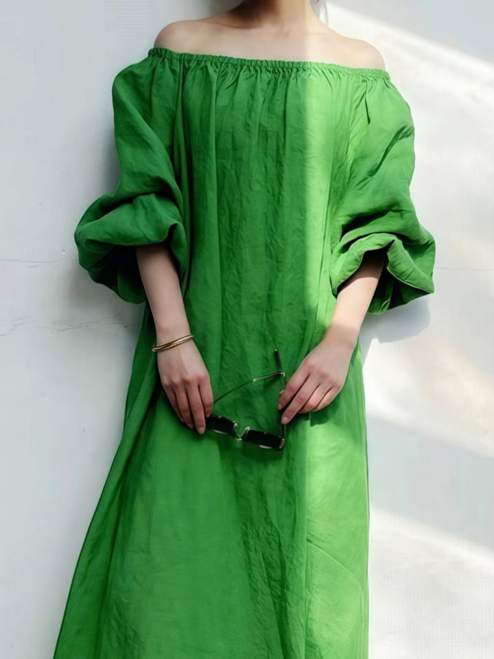 Solid color loose off-shoulder casual dress