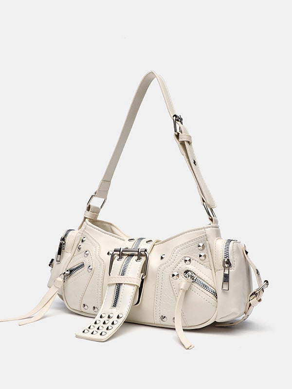 Rivet one-shoulder commuter crossbody motorcycle bag