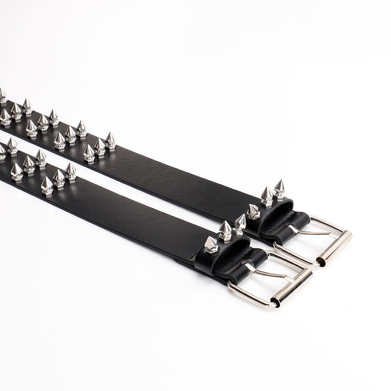 Three-row pointed bead rivet women's belt