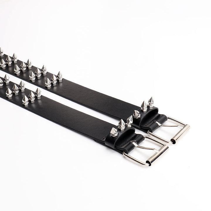 Three-row pointed bead rivet women's belt