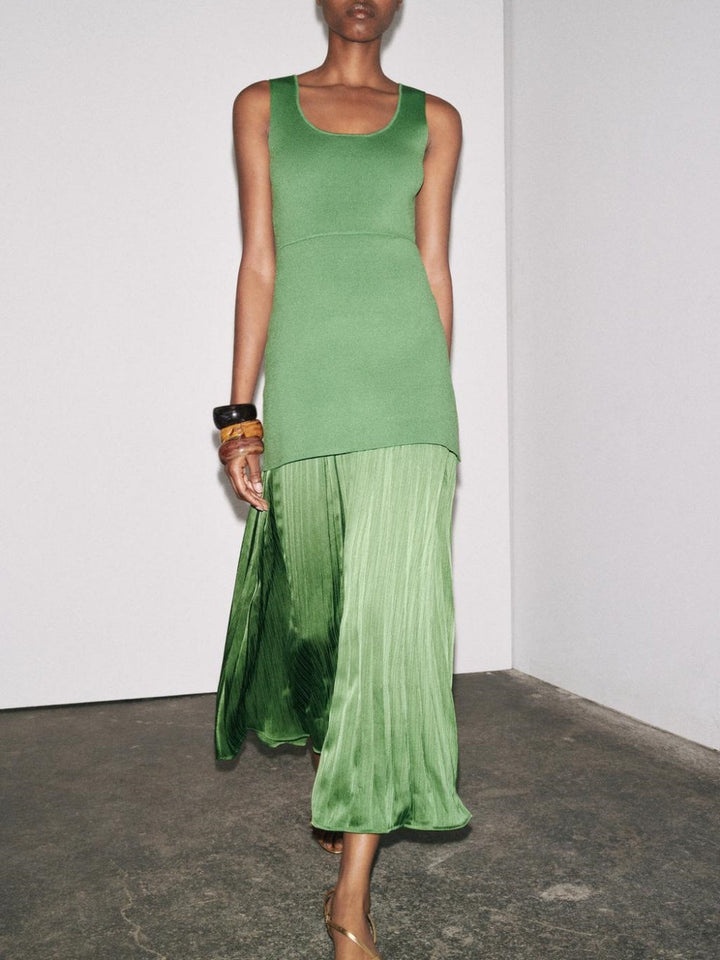 Slim Fit Knitted Small Pleated Patchwork Dress