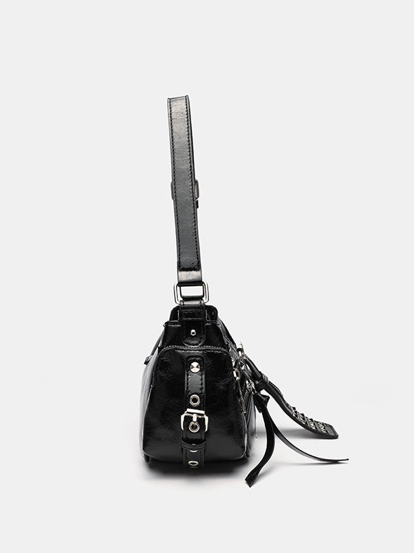 Rivet one-shoulder commuter crossbody motorcycle bag