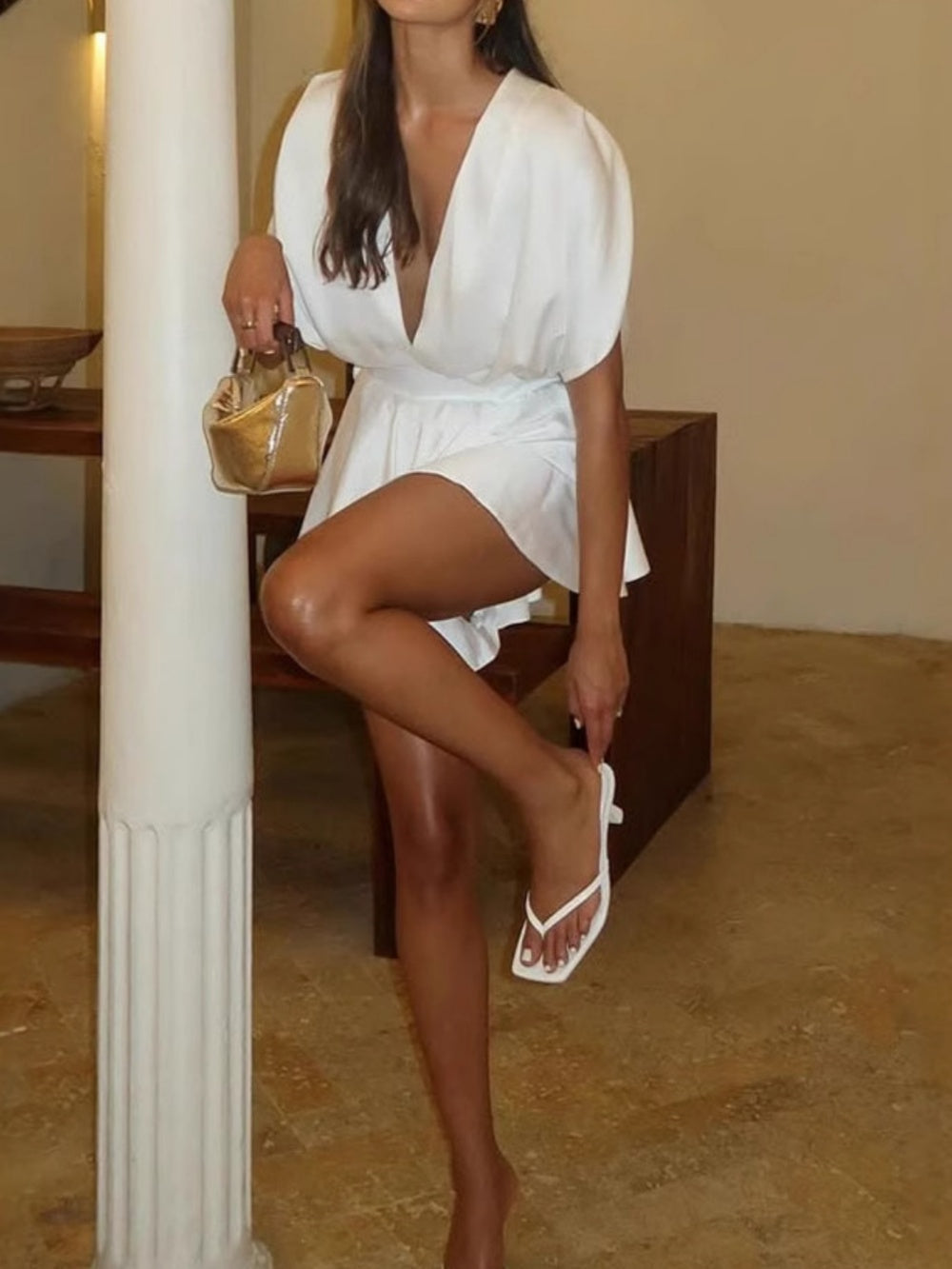 Low-cut sexy fashion waist satin jumpsuit