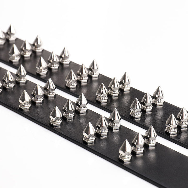 Three-row pointed bead rivet women's belt