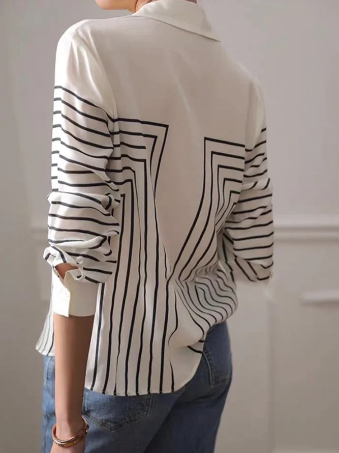 Autumn women's striped long-sleeved shirt
