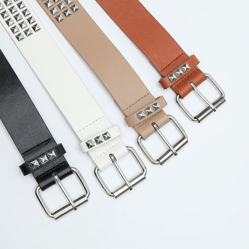 Square bead rivet pyramid inlaid women's belt