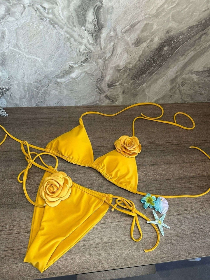 Yellow flower swimsuit three piece set