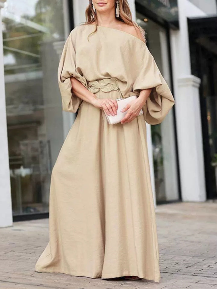 Off-shoulder lantern sleeve loose top and pants set