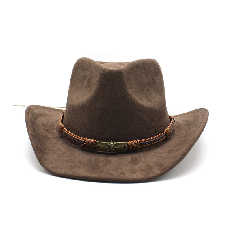 Suede curled brim western cowboy hat