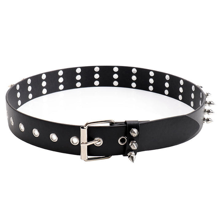 Three-row pointed bead rivet women's belt