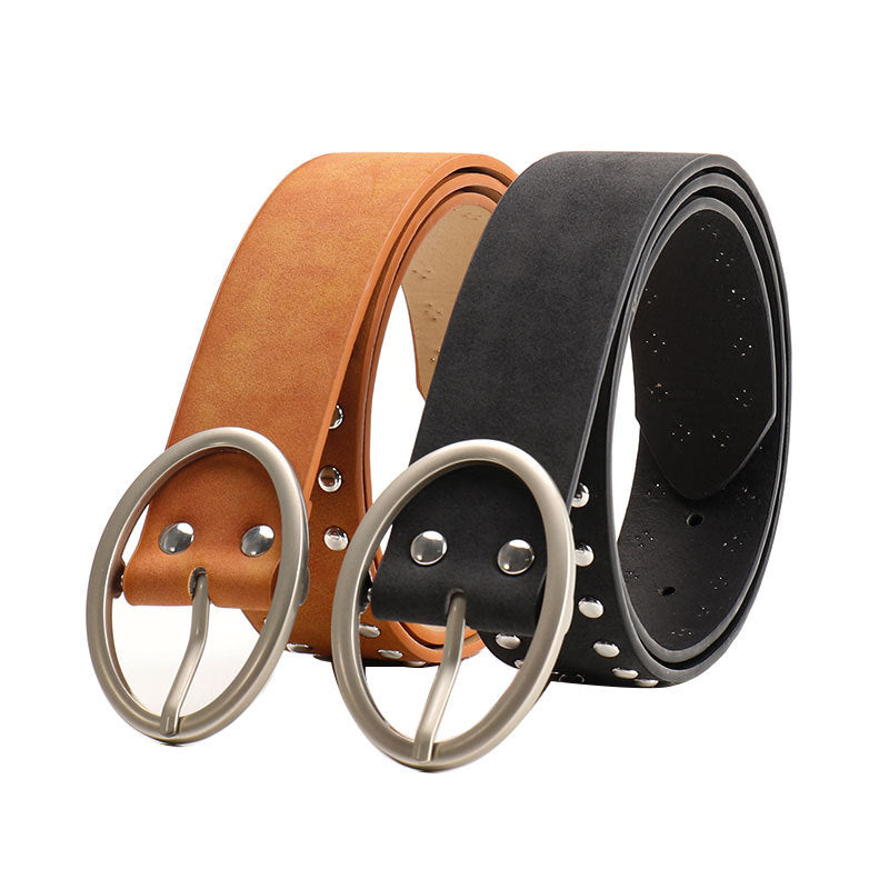 Oval buckle millennial style fashion rivet belt