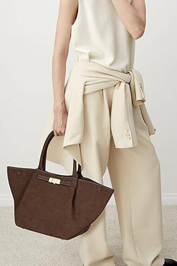 Versatile vintage faux suede tote bag