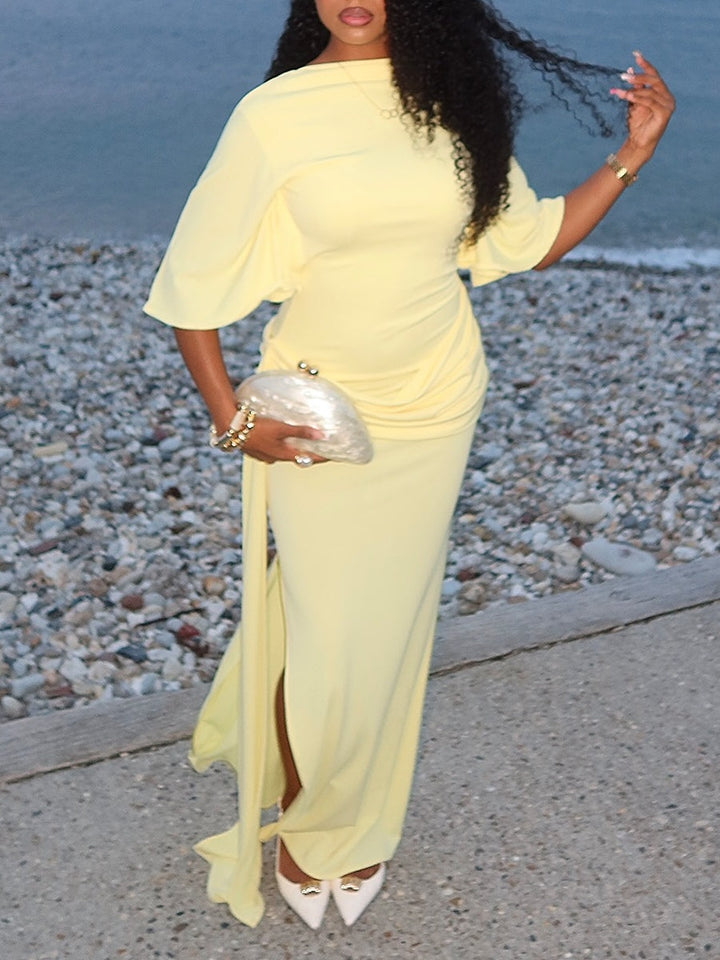 Yellow Cape Backless Maxi Dress