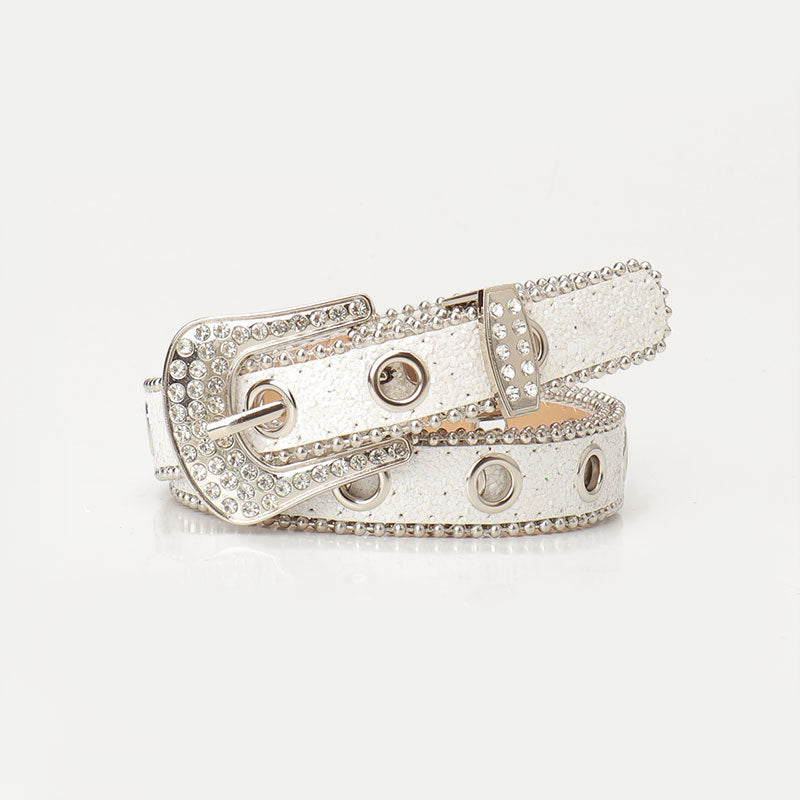 Trendy and unique rhinestone buckle women's belt