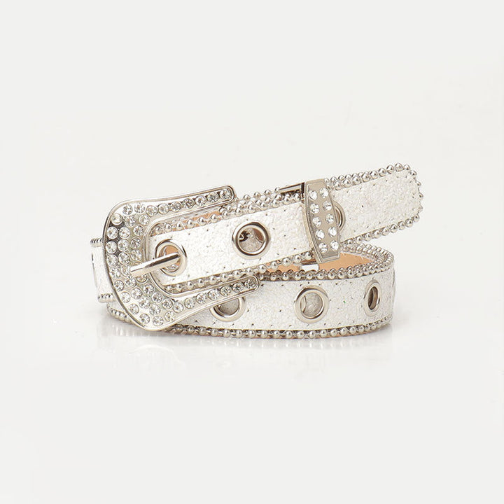 Trendy and unique rhinestone buckle women's belt