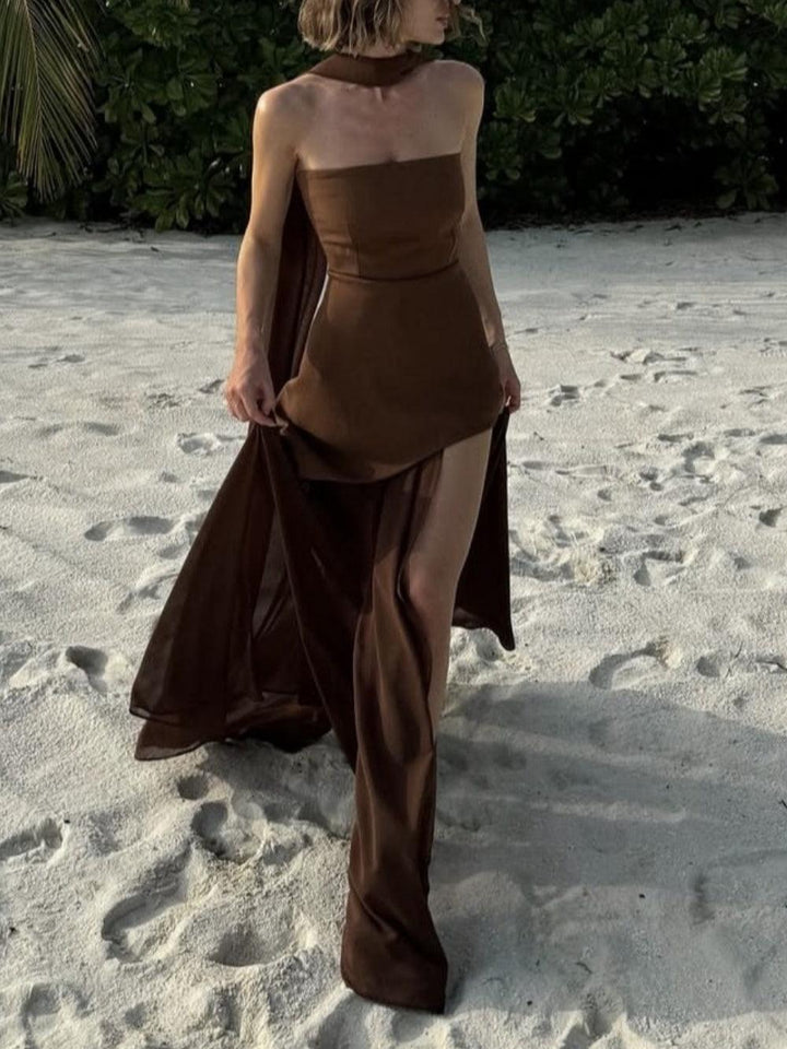 Strapless one shoulder sleeveless dress