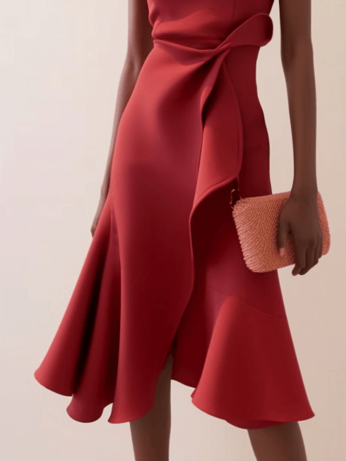 Red Sleeveless Midi Elegant A-line Dress with Waist Twist for Day-to-Night