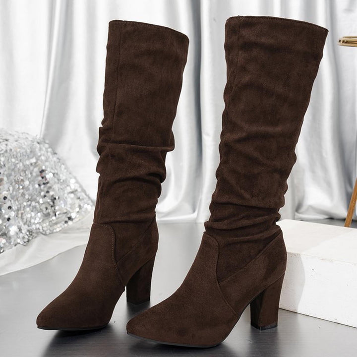 Faux Suede Mid-calf Chunky Heel Boots