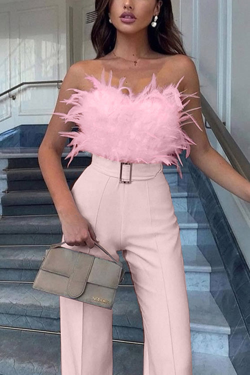 Feather Sexy Off Shoulder Sleeveless Slim Jumpsuit