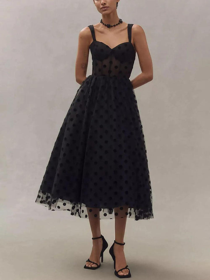 Polka Dot Sweetheart Bustier A-Line Midi Dress