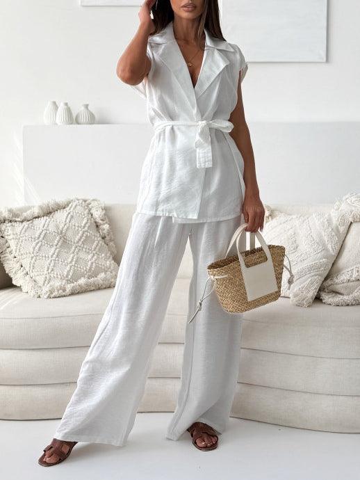 White Sleeveless Suit Wide-leg Pants Two-piece Suit