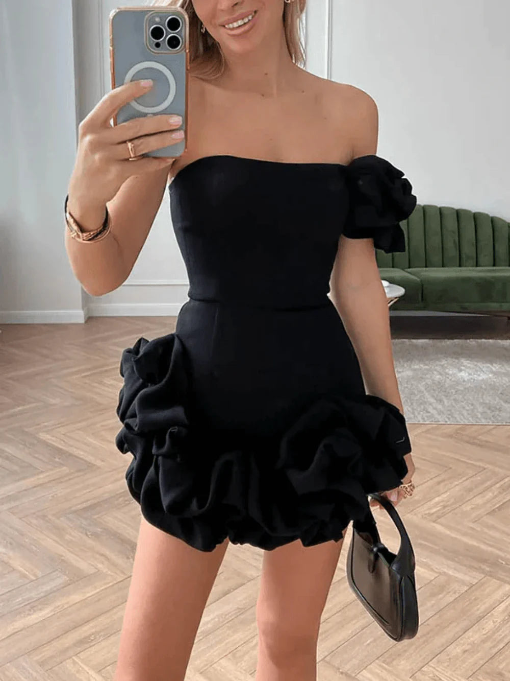 Ruffled flower bud waist dress one-shoulder tube top hip skirt