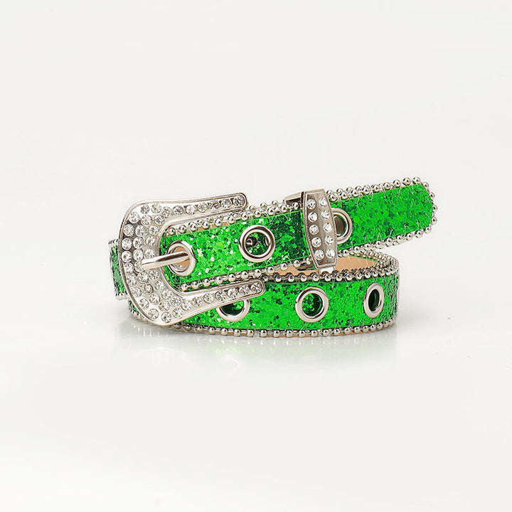 Trendy and unique rhinestone buckle women's belt