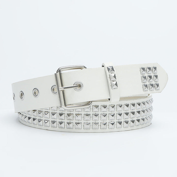 Square bead rivet pyramid inlaid women's belt