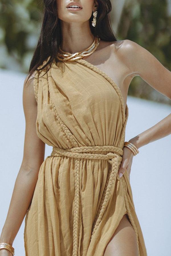 Long dress with drawstring slits