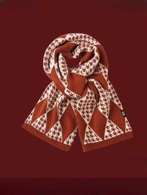 Christmas Fashion Retro Red Christmas Knitted Scarf