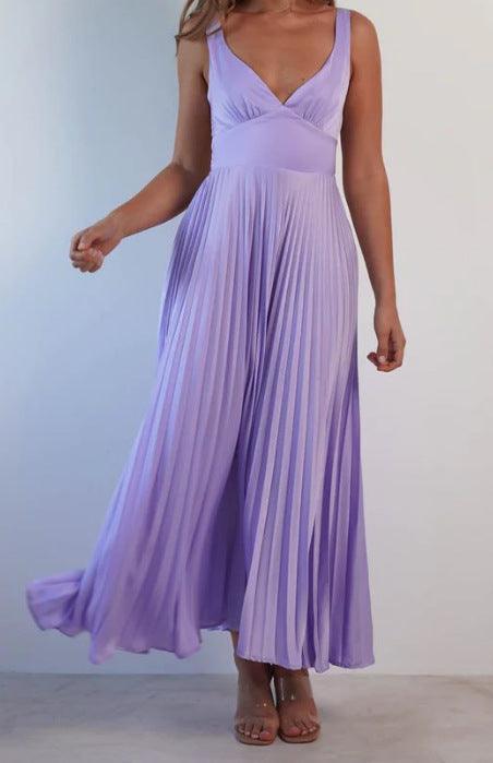 Pleated backless mid-length dress