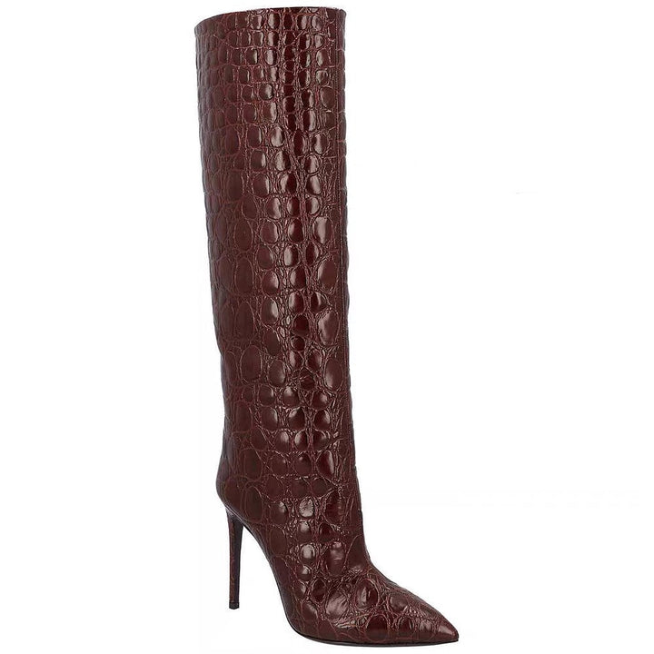 Snake-print high-heeled pointed-toe straight-leg boots