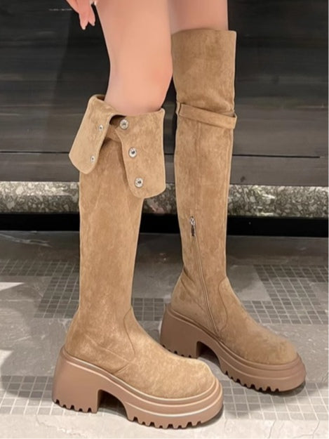 Over the knee boots brown long boots knight boots