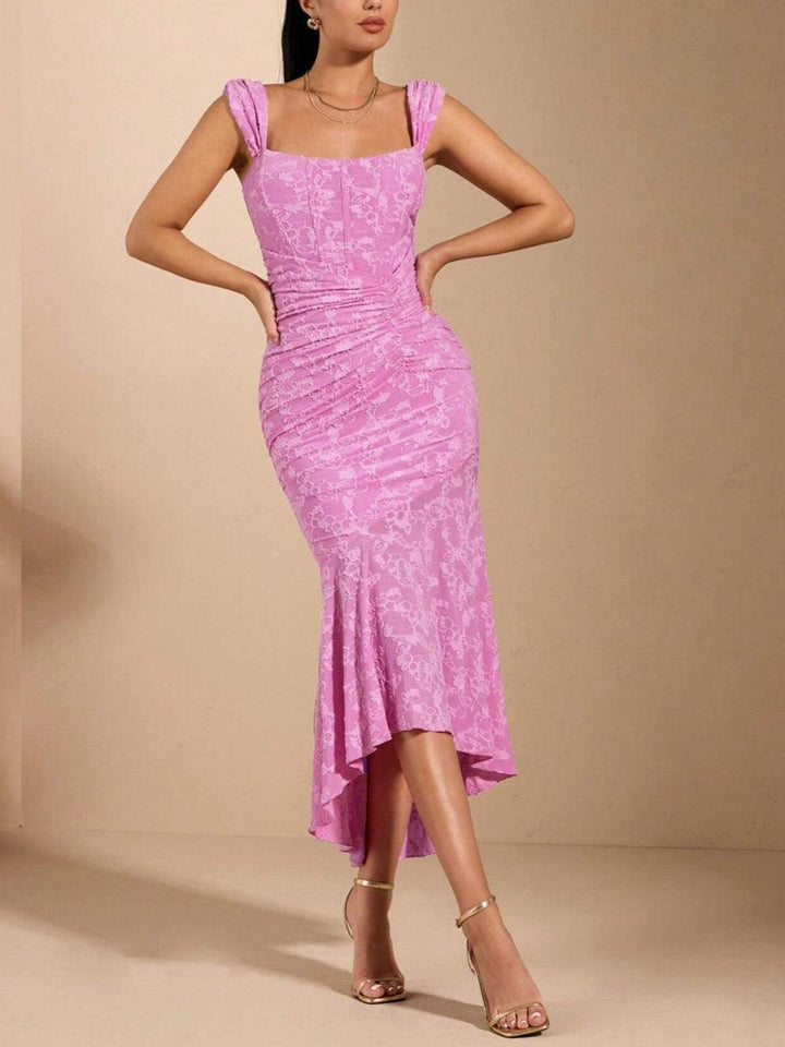 Taro powder bell floral maxi dress