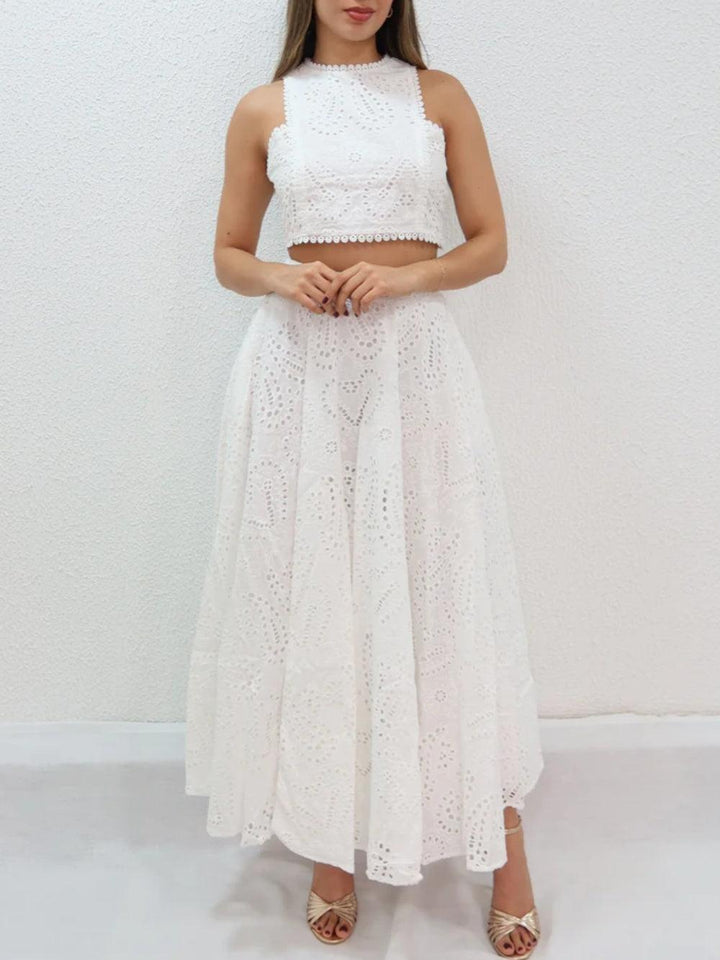 Cashew flower textured long skirt suit