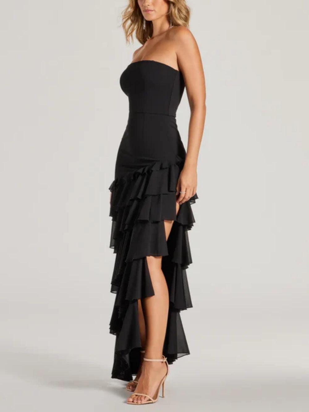 Shianne Strapless Chiffon Ruffled A-Line Formal Dress