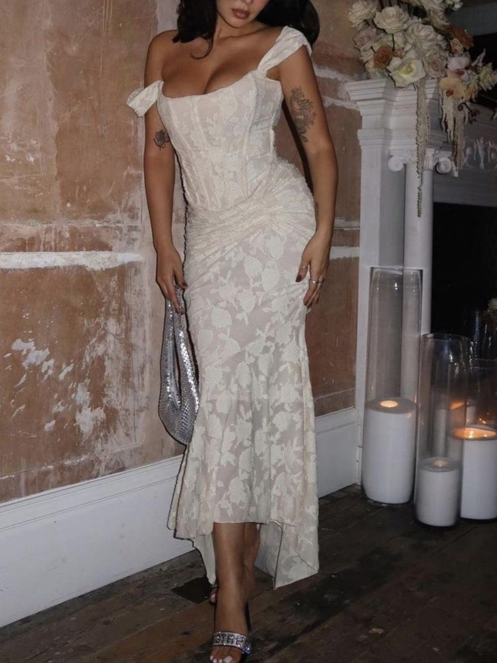 White bell floral maxi dress