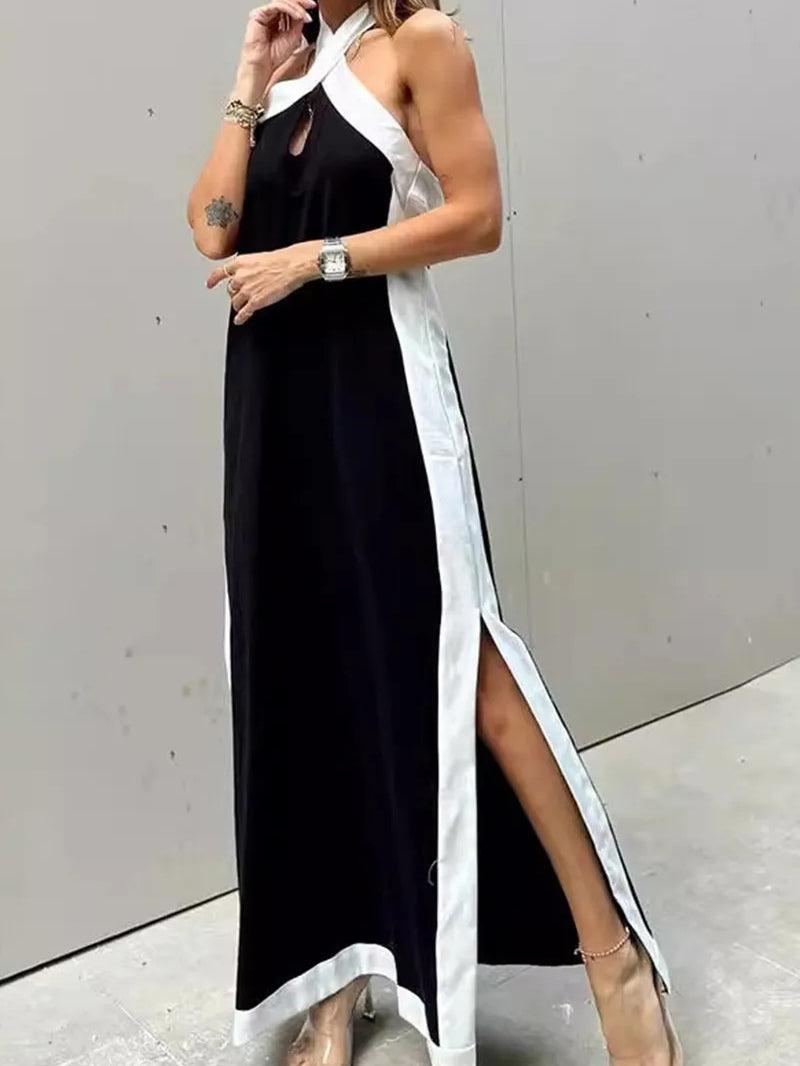 Halter Neck Hollow Slit Maxi Dress