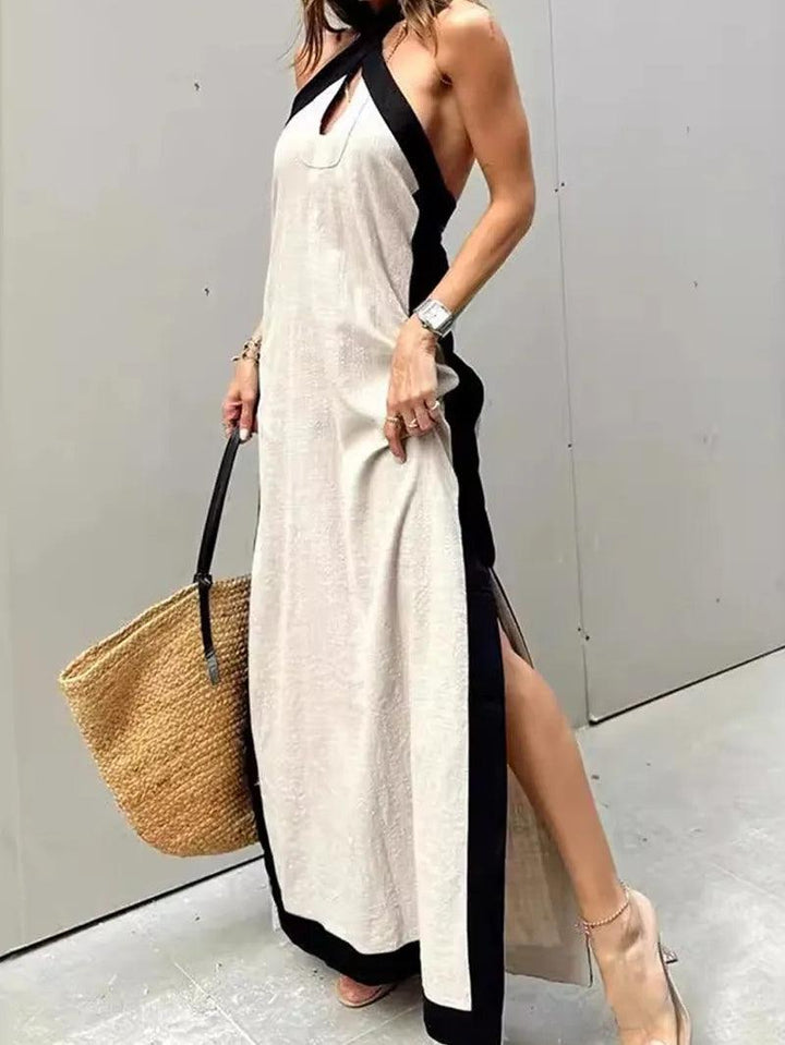 Halter Neck Hollow Slit Maxi Dress