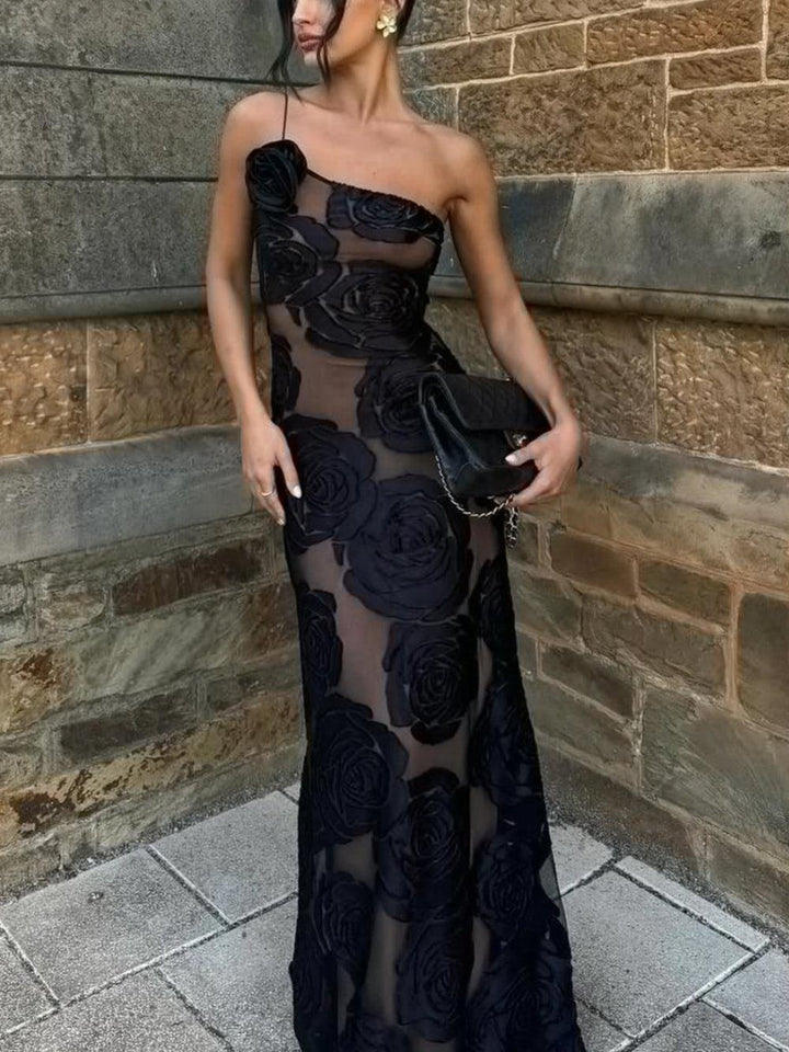 Black Rose Mesh Bodycon Dress