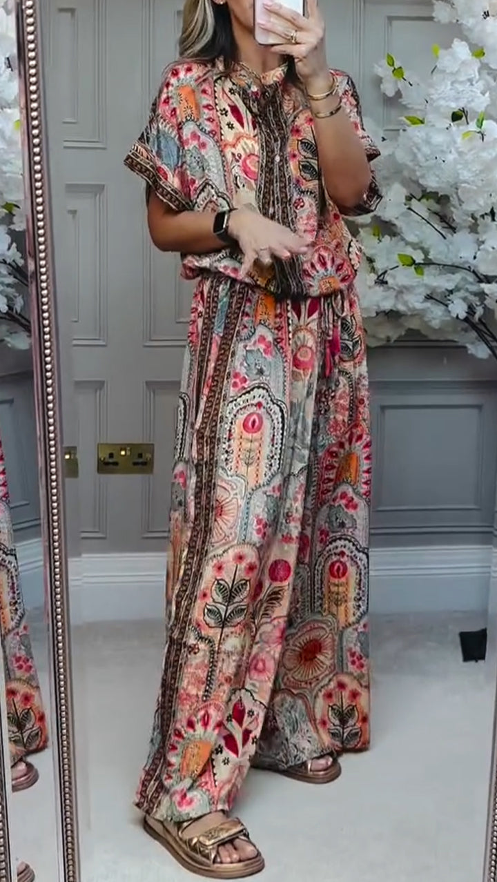 Round Neck Printed Loose Casual Suit