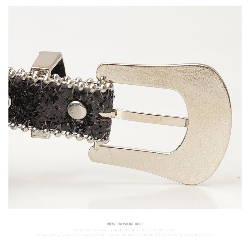 Trendy and unique rhinestone buckle women's belt